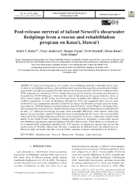 Post-Release Survival of Fallout Newell's Shearwater Fledglings From