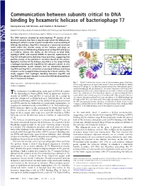 Communication Between Subunits Critical to DNA Binding by Hexameric Helicase of Bacteriophage T7