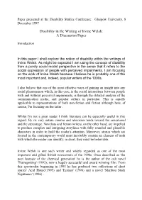 Disability in the Writing of Irvine Welsh: a Discussion Paper