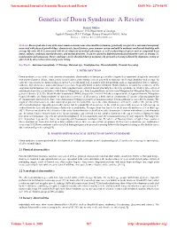 Genetics of Down Syndrome: a Review