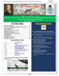 In This Issue Upcoming Events Alexander Hamilton
