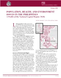 Population, Health, and Environment Issues in the Philippines a Profile of the National Capital Region (NCR)