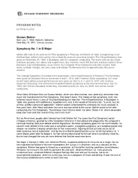 PROGRAM NOTES Gustav Mahler Symphony No. 1 in D Major