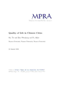 Quality of Life in Chinese Cities