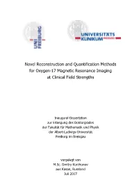Novel Reconstruction and Quantification Methods for Oxygen-17 Magnetic Resonance Imaging at Clinical Field Strengths