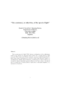“The Constancy, Or Otherwise, of the Speed of Light”