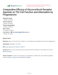 Comparative Efficacy of Glucocorticoid Receptor Agonists on Th2 Cell Function and Attenuation by Progesterone