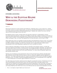 Why Is the Egyptian Regime Demonizing Palestinians?