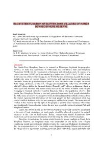Ecosystem Function of Buffer Zone Villages of Nanda Devi Biosphere Reserve