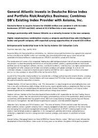 General Atlantic Invests in Deutsche Börse Index and Portfolio Risk/Analytics Business; Combines DB’S Existing Index Provider with Axioma, Inc