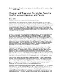 Common and Uncommon Knowledge: Reducing Conflict Between Standards and Patents