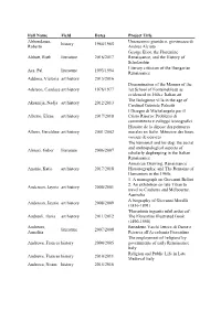 Full Name Field Dates Project Title Abbondanza, Roberto History 1964