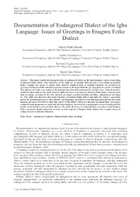 Issues of Greetings in Enugwu Ezike Dialect