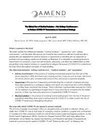 The Ethical Use of Medical Isolation – Not Solitary Confinement – to Reduce COVID-19 Transmission in Correctional Settings