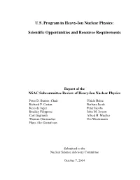 U.S. Program in Heavy-Ion Nuclear Physics: Scientific Opportunities and Resource Requirements
