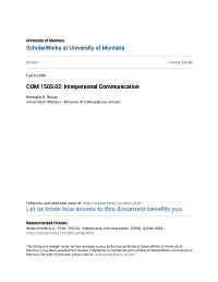 COM 150S.02: Interpersonal Communication