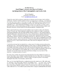 Josef Pieper's Leisure the Basis of Culture an Integration of The