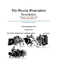 The Boxing Biographies Newsletter Volume 8 – No 12 - 18 Oct, 2012