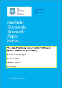 Weekend Working in 21St Century Britain: Does It Matter for Well-Being?