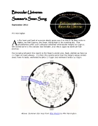 Binocular Universe: Summer’S Swan Song