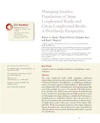 Managing Invasive Populations of Asian Longhorned Beetle and Citrus Longhorned Beetle: a Worldwide Perspective
