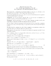 Math 371 Lecture #21 §6.1: Ideals and Congruence, Part II §6.2: Quotients and Homomorphisms, Part I