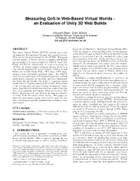 Measuring Qos in Web-Based Virtual Worlds - an Evaluation of Unity 3D Web Builds