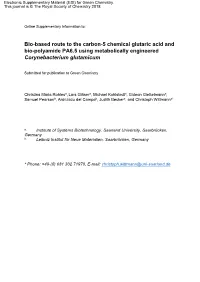 Bio-Based Route to the Carbon-5 Chemical Glutaric Acid and Bio-Polyamide PA6.5 Using Metabolically Engineered Corynebacterium Glutamicum