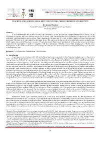 Teaching and Learning Legal Education in India: Need to Redefine and Reinvent