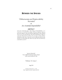 Utilitarianism and Replaceability Or Are Animals Expendable?
