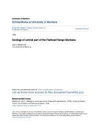 Geology of Central Part of the Flathead Range Montana
