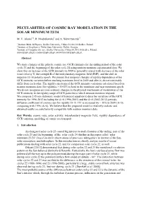 Pecularities of Cosmic Ray Modulation in the Solar Minimum 23/24
