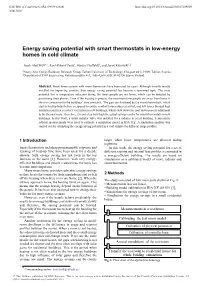 Energy Saving Potential with Smart Thermostats in Low-Energy Homes in Cold Climate