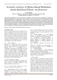 Scientific Analysis of Mantra-Based Meditation and Its Beneficial Effects: an Overview