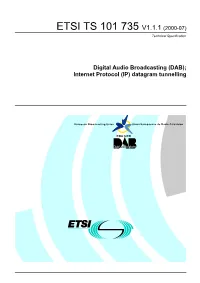 (DAB); Internet Protocol (IP) Datagram Tunnelling