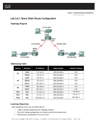 Lab 2.8.1: Basic Static Route Configuration