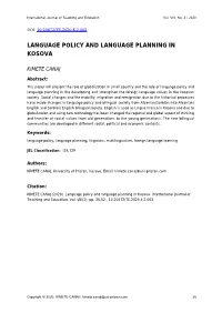 Language Policy and Language Planning in Kosova