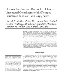 Obvious Invaders and Overlooked Infauna: Unexpected Constituents of the Decapod Crustacean Fauna at Twin Cays, Belize Darryl L