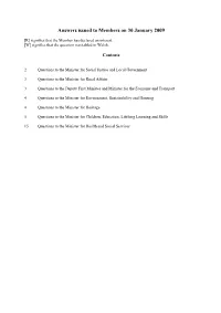 Answers Issued to Members on 30 January 2009