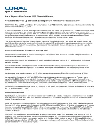 Loral Reports First Quarter 2007 Financial Results