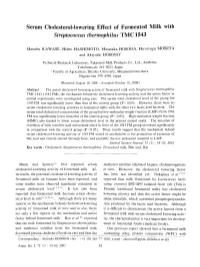 Serum Cholesterol-Lowering Effect of Fermented Milk with Streptococcus Thermophilus TMC 1543