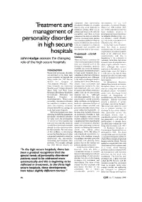 Treatment and Management of Personality Disorder in High Secure