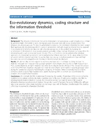 Eco-Evolutionary Dynamics, Coding Structure and the Information Threshold Folkert K De Boer*, Paulien Hogeweg