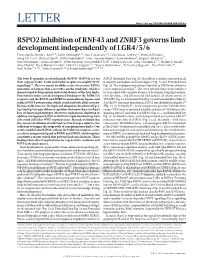 RSPO2 Inhibition of RNF43 and ZNRF3 Governs Limb Development