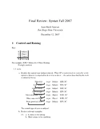 Final Review: Syntax Fall 2007