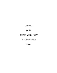 Journal of the Joint Assembly of the State of Vermont Biennial Session, 2009 ______In Joint Assembly, January 8, 2009 10:00 A.M