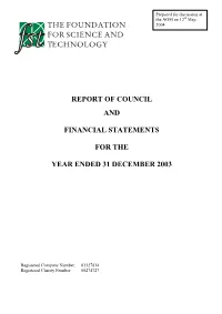 The Annual Report and Financial Statements 2003