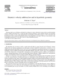 Einstein's Velocity Addition Law and Its Hyperbolic Geometry