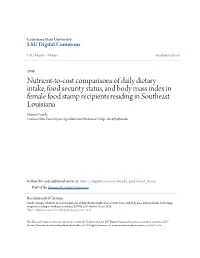 Nutrient-To-Cost Comparisons of Daily Dietary Intake, Food Security Status