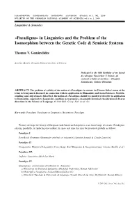 «Paradigms» in Linguistics and the Problem of the Isomorphism Between the Genetic Code & Semiotic Systems